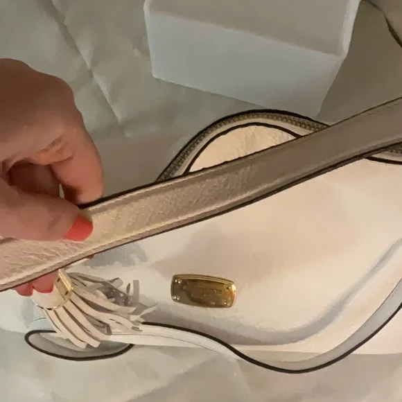 MICHAEL Michael Kors Bedford Large Leather Hobo Style Bag, White/Gold Tone - Picture 11 of 16